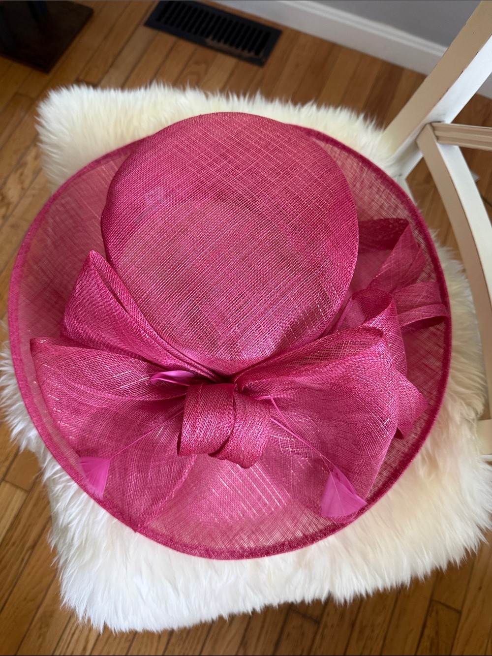 Nordstrom Bright Pink Wide-Brim Sinamay Hat with Bow Accent - Picture 2 of 4